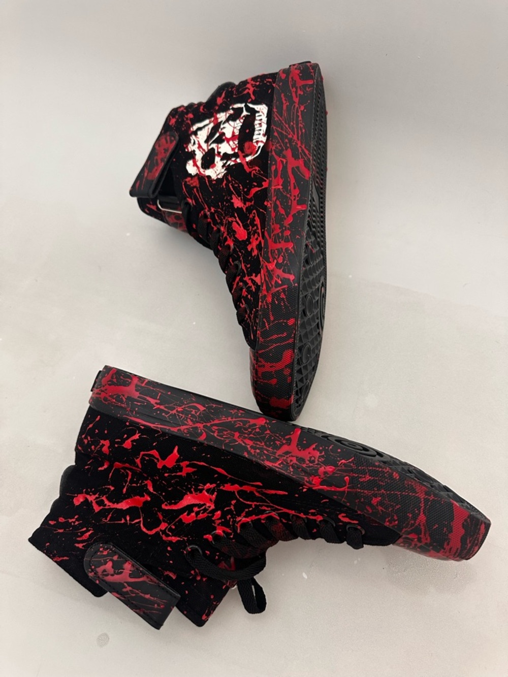 Men's Size 9 Black and Red High-Top Skull Sneakers